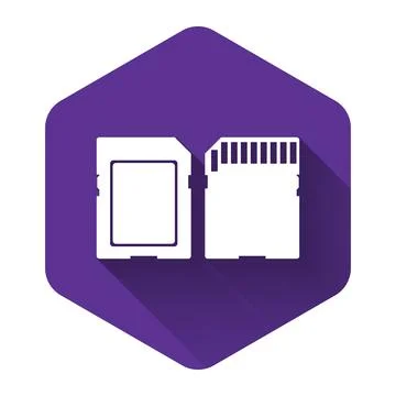 White SD card icon isolated with long shadow. Memory card. Adapter icon. Purple Stock Illustration