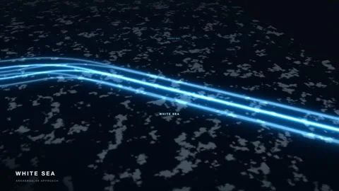 White Sea 3D White Terrain Relief Map With Glowing Route And Pack Ice Vídeo Stock 343394935
