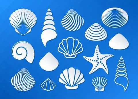White sea shells and starfish icons Stock-Illustration