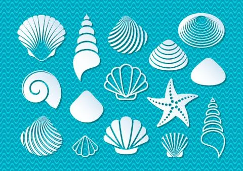 White sea shells icons Illustrazione stock