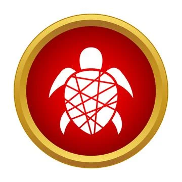 White sea turtle emblem on red circle with gold border Stock Illustration