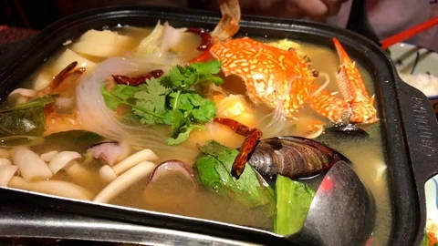 White Seafood Tom Yum Stock Footage 103786724