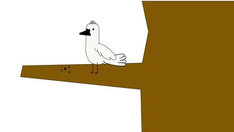 White seagull bird perched on tree branch side view ocean nature cartoon Stock Illustration