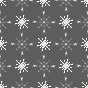 White seamless Christmas pattern with different snowflakes falling Illustrazione stock
