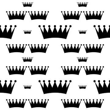 White seamless pattern with black crown. vector Stockillustratie