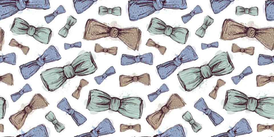White seamless pattern with bow tie. Watercolor pattern for a wedding. Stock Illustration