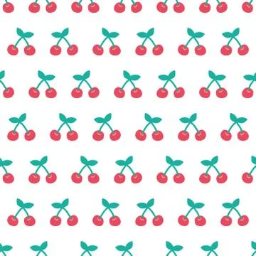 White seamless pattern with cherries Stock Illustration
