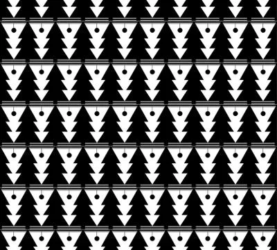 White seamless pattern for Christmas. Black trees and rhombs on a white Stock-Illustration