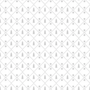 White seamless pattern for Christmas. Grey trees and rhombs on a white Stock Illustration