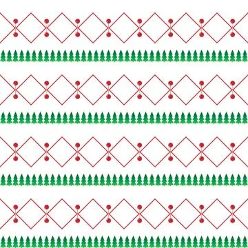 White seamless pattern for Christmas. Red and green ornament on a white Stock Illustration