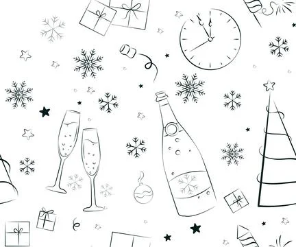 White Seamless pattern of elements for the New Year and Christmas. Doodle ill Stock Illustration