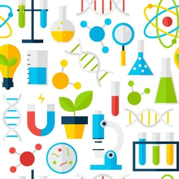 White Seamless Pattern Science Education Stock Illustration