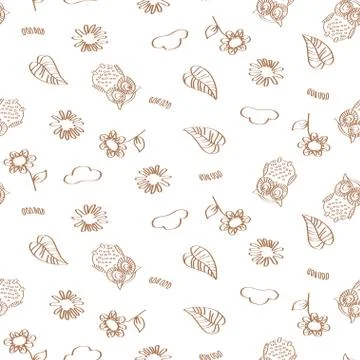 White seamless pattern for web or wrapping. Doodle drawings on a white backgr 스톡 일러스트