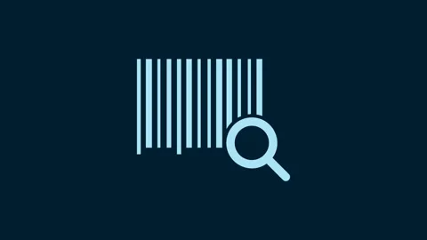 White Search barcode icon isolated on blue background. Magnifying glass Stock Footage 230024373