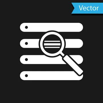 White Search in a browser window icon isolated on black background. Vector Stock Illustration