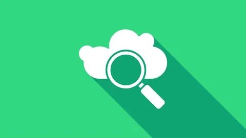 White Search cloud computing icon isolated on green background. Magnifying glass Stock Footage 146980472
