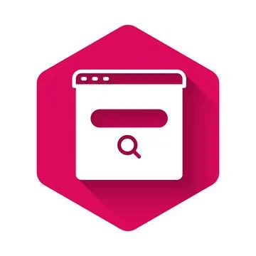 White Search engine icon isolated with long shadow background. Pink hexagon イラスト素材