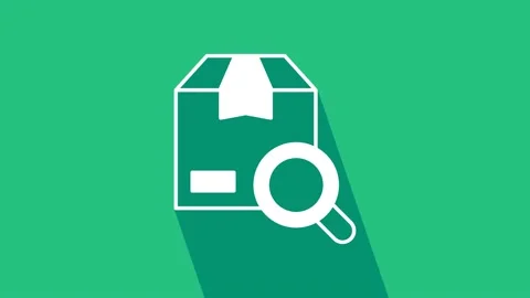 White Search package icon isolated on green background. Parcel tracking symbol Stock Footage 225666105