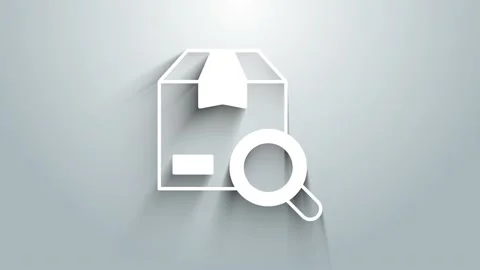 White Search package icon isolated on grey background. Parcel tracking symbol Stock Footage 225770651