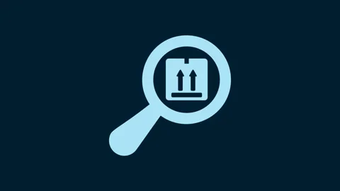 White Search package icon isolated on blue background. Parcel tracking symbol Stock Footage 230024444