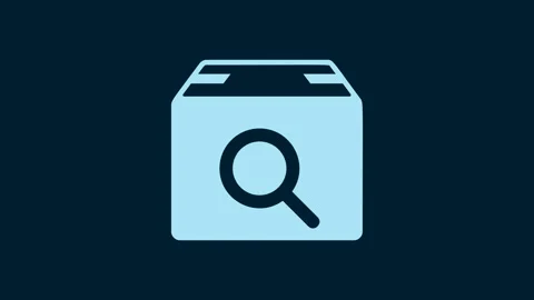 White Search package icon isolated on blue background. Parcel tracking symbol Stock Footage 230024581