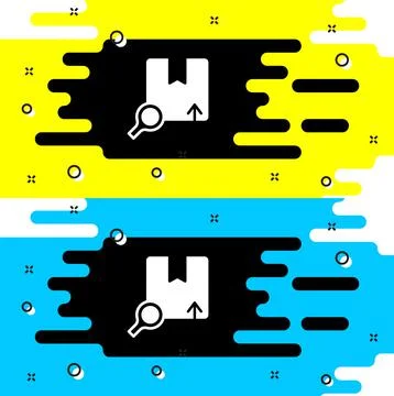 White Search package icon isolated on black background. Parcel tracking symbo Stockillustratie