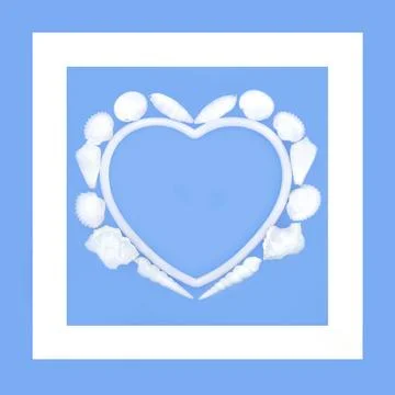 White Seashell Heart Shape Wreath Background Border Stock Photos