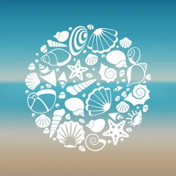 White seashell silhouette round concept Stock Illustration
