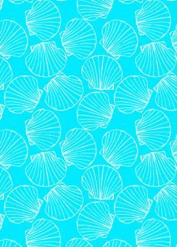 White seashells on blue background sea ocean shell pattern イラスト素材