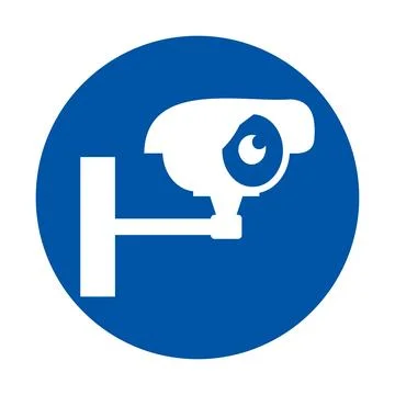 White Security Camera Icon on Blue Circle Background for Safety Themes Illustrazione stock