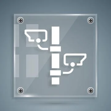 White Security camera icon isolated on grey background. Square glass panels Stock Illustration