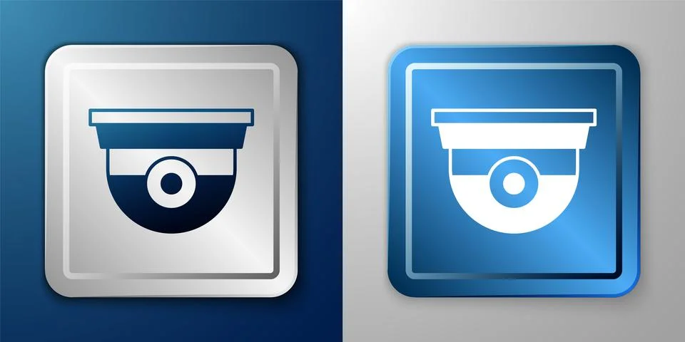 White Security camera icon isolated on blue and grey background. Silver and blue Stock Illustration