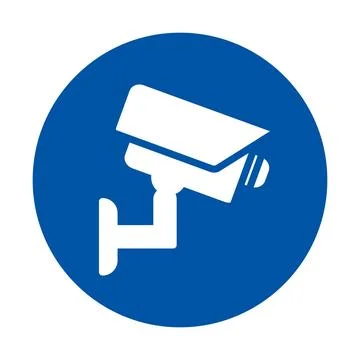 White Security Camera Icon Isolated on Blue Circle Background Ilustración de archivo
