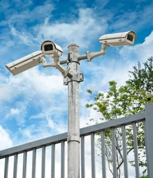 White security cameras group Stock Photos