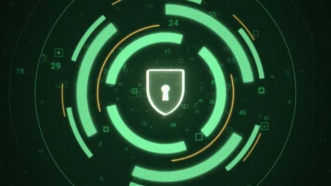 White security shield inside rotating green arc rings and numbers Vídeo Stock 344793951