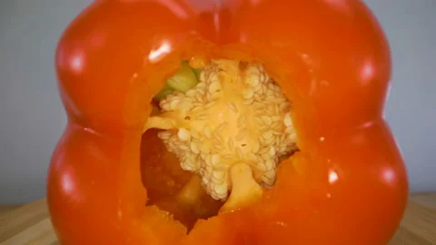 The white seeds of the red bell pepper Stock Footage 138536546