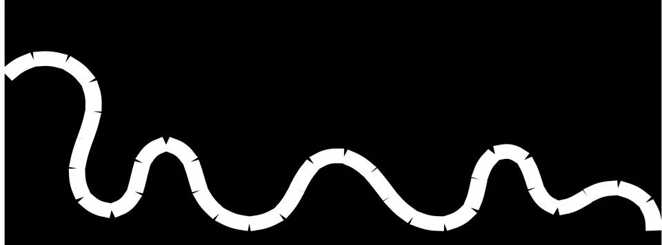 White segmented wavy line, abstract white stroke, textured curve on black Stock Illustration