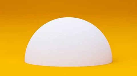 White Semi Sphere isolated on orange background. Half sphere 3D render Stock Illustration