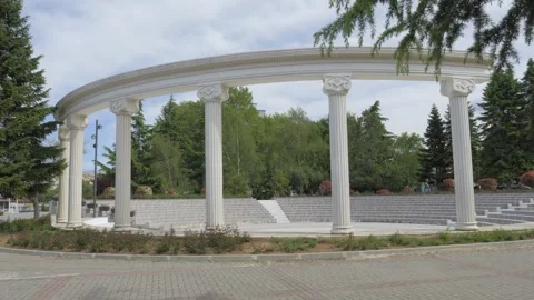 White Semicircular Colonnade at Odeon Square in Pogradec Albania 動画素材 347124898