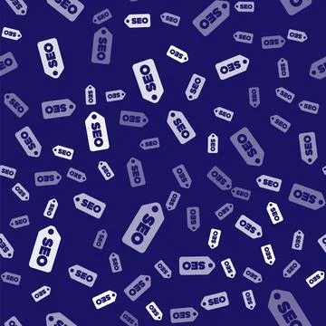 White SEO optimization icon isolated seamless pattern on blue background. Vector Stock Illustration