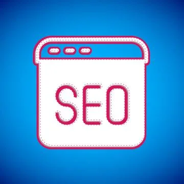 White SEO optimization icon isolated on blue background. Vector Illustrazione stock