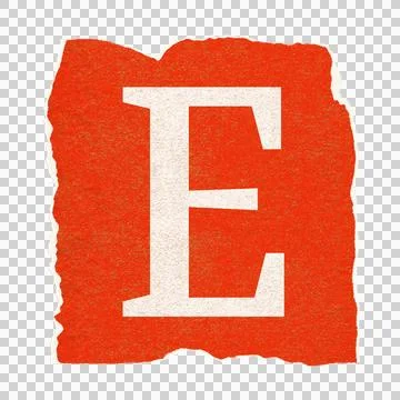 White serif letter E is floating on torn orange textured paper in vector, イラスト素材