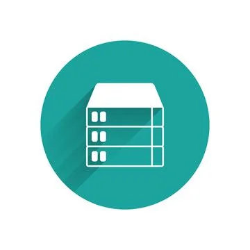 White Server, Data, Web Hosting icon isolated with long shadow background. Green Stock Illustration
