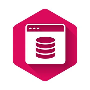 White Server, Data, Web Hosting icon isolated with long shadow background. Pink 스톡 일러스트