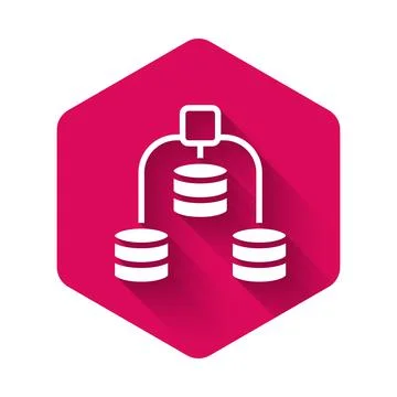 White Server, Data, Web Hosting icon isolated with long shadow background. Pink 스톡 일러스트