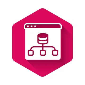 White Server, Data, Web Hosting icon isolated with long shadow background. Pink 스톡 일러스트