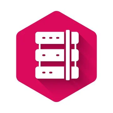 White Server, Data, Web Hosting icon isolated with long shadow background. Pink Stock Illustration