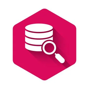White Server, Data, Web Hosting icon isolated with long shadow background. Pink Stock Illustration