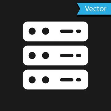 White Server, Data, Web Hosting icon isolated on black background. Vector Illustrazione stock
