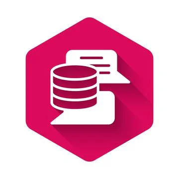 White Server, Data, Web Hosting icon isolated with long shadow background. Pink Stock Illustration